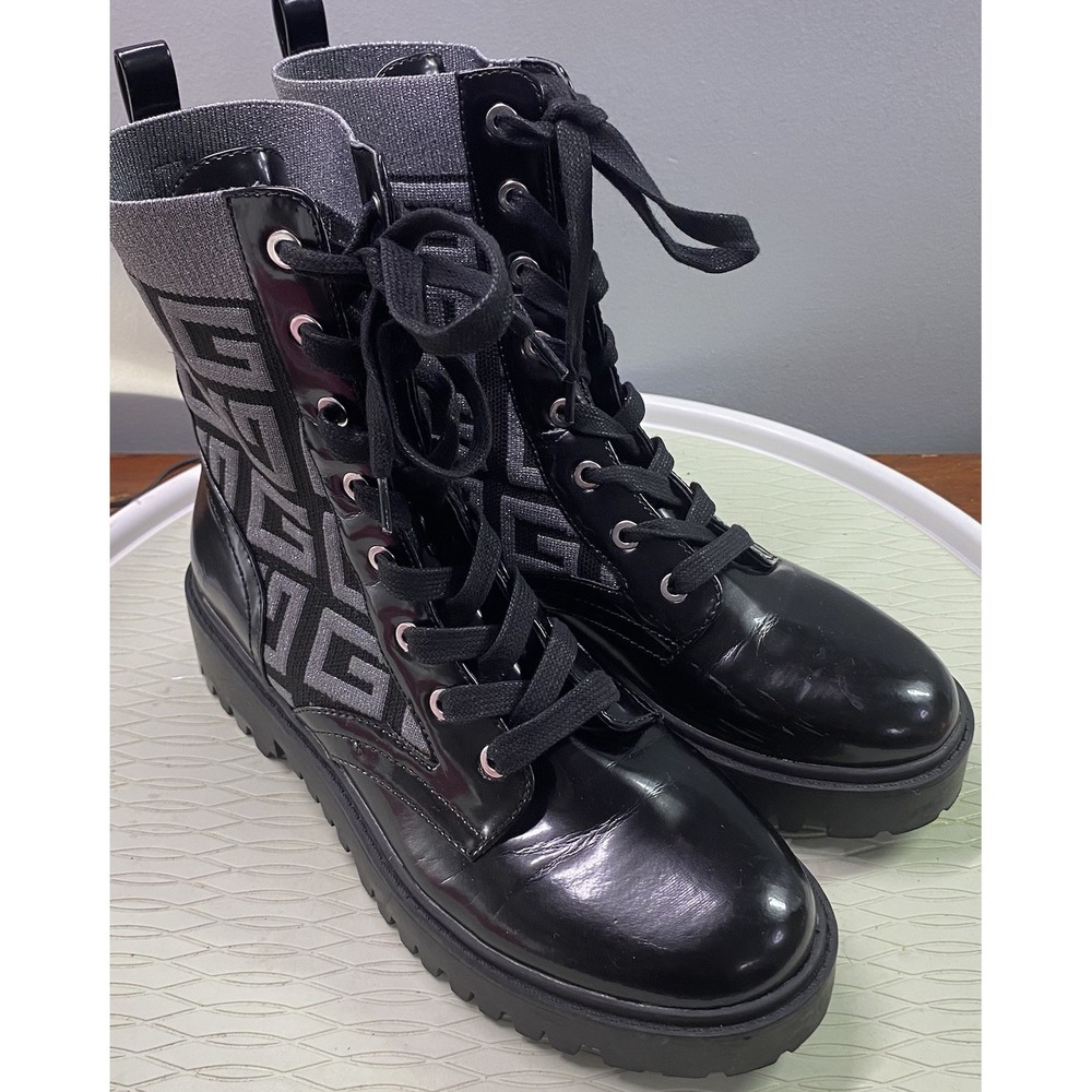 GUESS GWOLINIA  Women's Black Faux Leather Platform Combat&Lace-up Boots Sz.9.5M